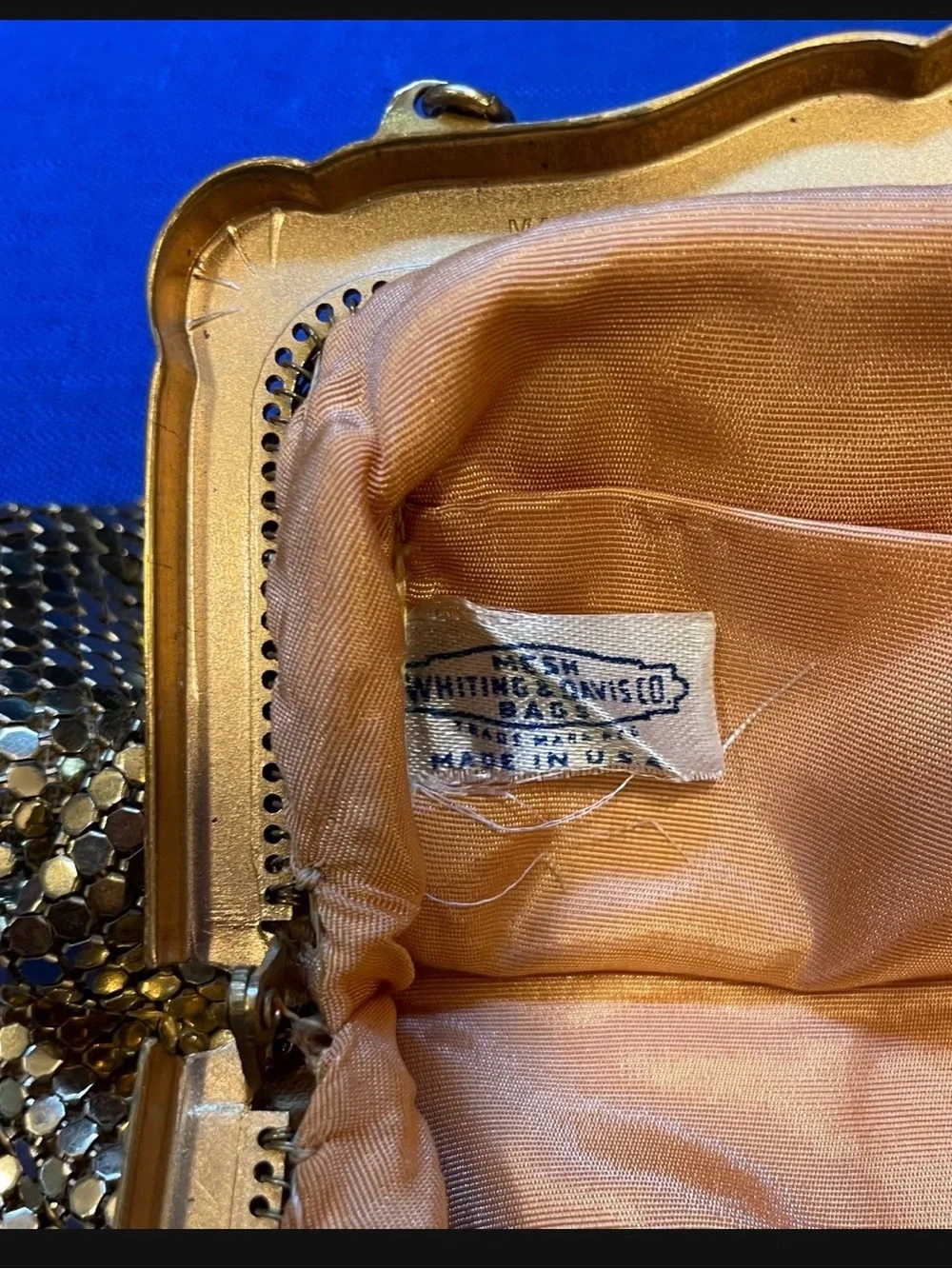 Antique beautiful gold mesh and jeweled evening bag with chain handle